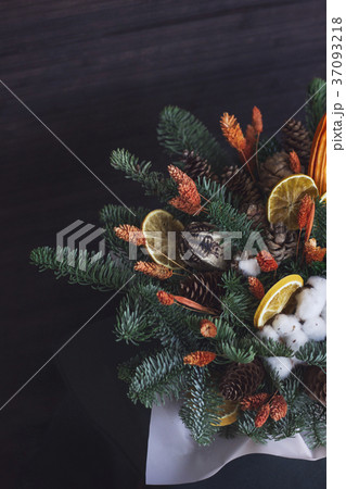 winter composition of fir branches, dry oranges winter composition of fir branches, dry oranges 37093218