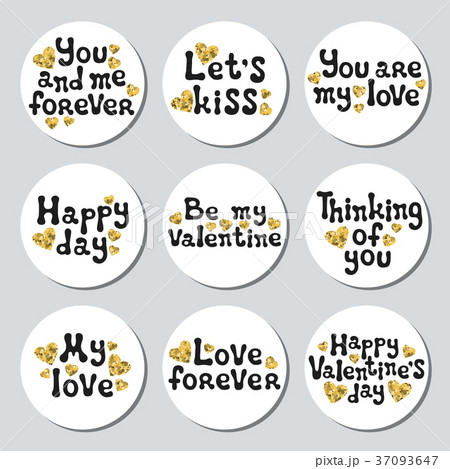 Valentines day round stickers set. Romantic labels 37093647