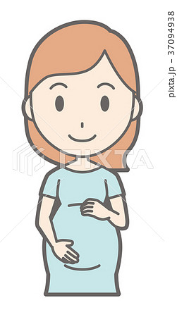 グリーンの服を着た妊婦が正面を向いて立っているのイラスト素材