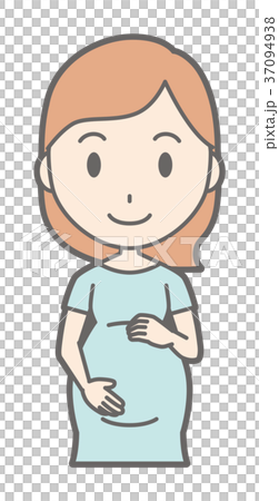 A pregnant woman wearing green clothes is standing front 37094938