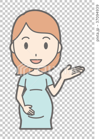 A pregnant woman wearing green clothes is guiding 37094939