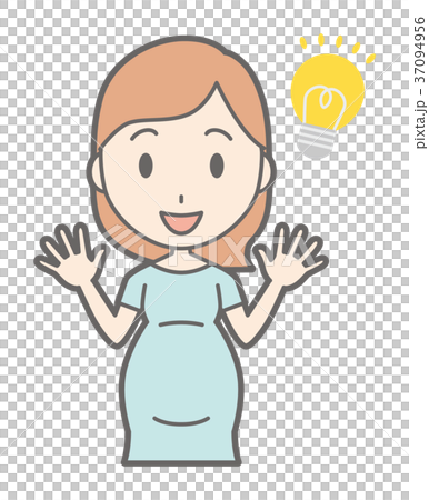 グリーンの服を着た妊婦がアイデアを閃いているのイラスト素材