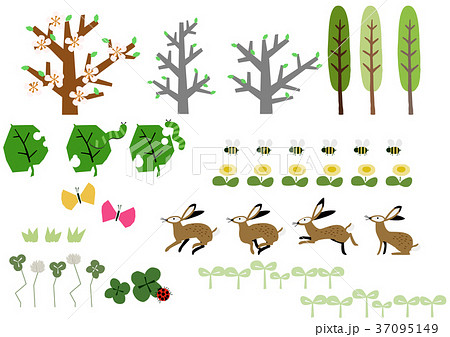 春の素材集 カレンダー用のクリップアート 野兎 のイラスト素材