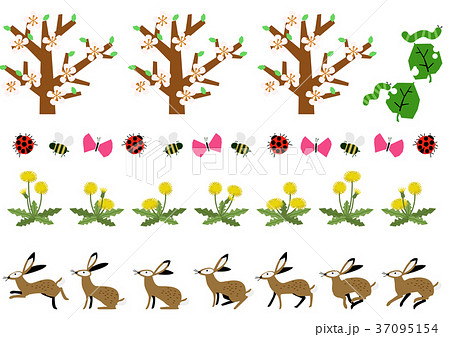 春の素材集。カレンダー用のクリップアート。野兎。 春の素材集。カレンダー用のクリップアート。野兎。 37095154