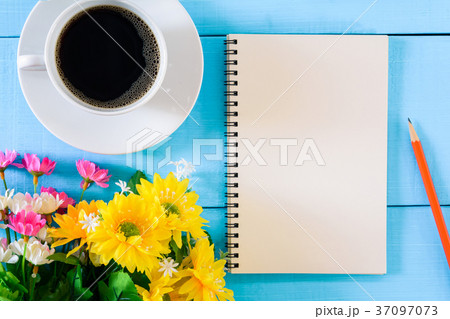 good morning notebook and coffee 37097073