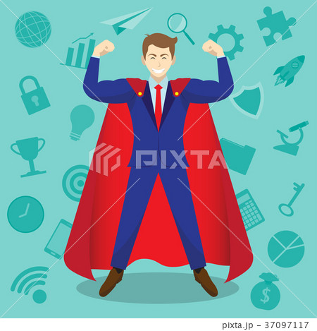Businessman Wears Red Cloak With Business Icons Businessman Wears Red Cloak With Business Icons 37097117