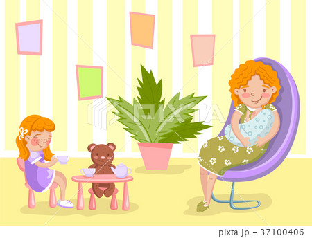 Mother with newborn baby and her daughter in the Mother with newborn baby and her daughter in the 37100406