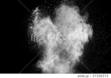 Launched white powder splash on black background. Launched white powder splash on black background. 37100573