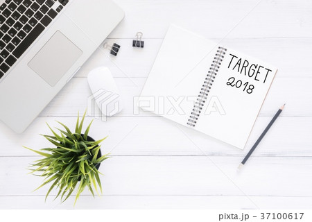 Workspace desk with Target 2018 New Year. Workspace desk with Target 2018 New Year. 37100617