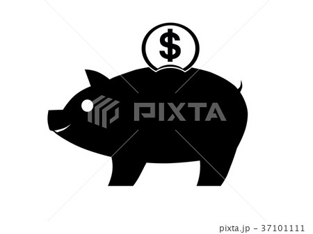 Piggy bank vector icon with dollar coin on white 37101111