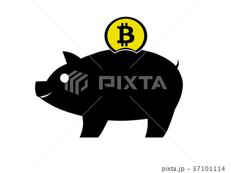 Piggy bank vector icon with bitcoin coin on white 37101114