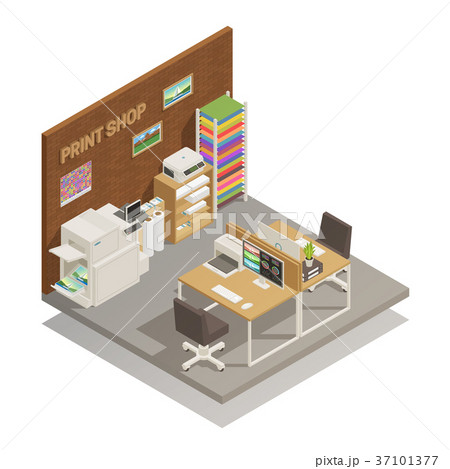 Print Shop Interior Isometric Composition  37101377