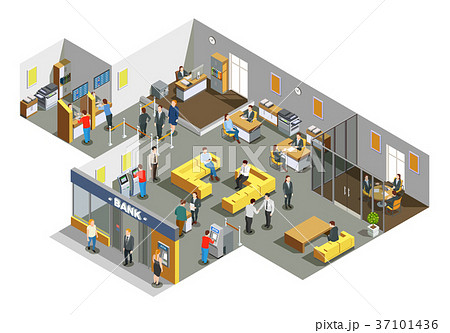 Bank Office Interior Isometric Compositionのイラスト素材