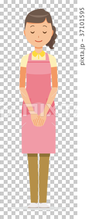 Woman home helper wearing apron is bowing - Stock Illustration ...