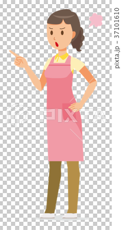 在圍裙穿戴的婦女家庭幫手是惱怒的 37101610