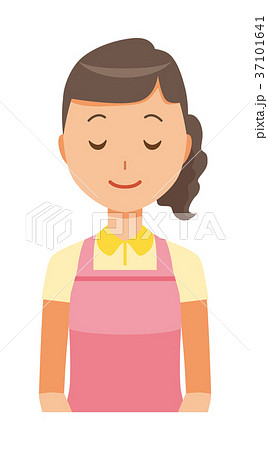 エプロンを着た女性ホームヘルパーがお辞儀をしているのイラスト素材