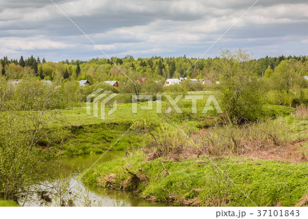 Spring green landscape horizontal, the river flows Spring green landscape horizontal, the river flows 37101843