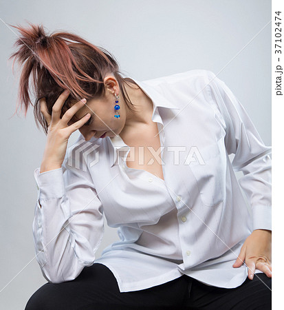 Portrait of thoughtful woman with hairstyle 37102474