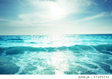 seychelles beach in sunset time, tilt shift effect 37104232