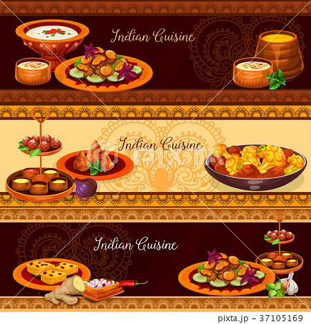 Indian cuisine traditional food banner set 37105169