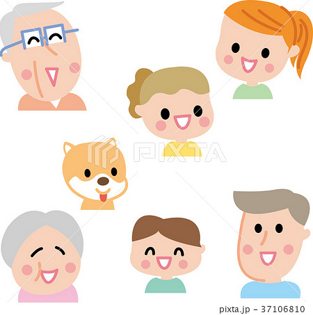 にこにこ三世代家族 笑顔のお顔 バストアップのイラスト素材 37106810 Pixta