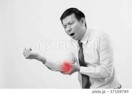 man suffering from elbow joint pain gout arthritis 37109784