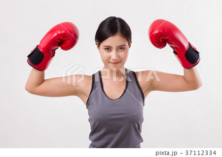 strong fitness asian woman with boxing gloves strong fitness asian woman with boxing gloves 37112334