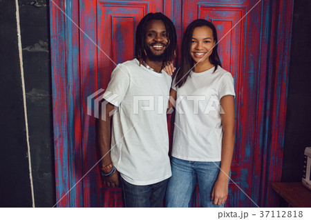 Beautiful African American couple in white t Beautiful African American couple in white t 37112818