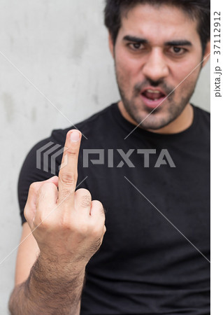 angry man giving middle finger 37112912