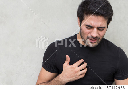 sick man with acid reflux or gerd 37112928