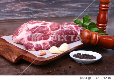 pork neck chop meat with parsley herb leaveses pork neck chop meat with parsley herb leaveses 37114230