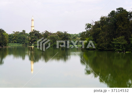 Minaret lookout tower behind castle pond, Lednice 37114532
