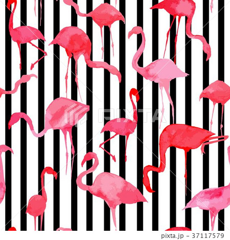 Flamingo Watercolor Silhouette Patternのイラスト素材