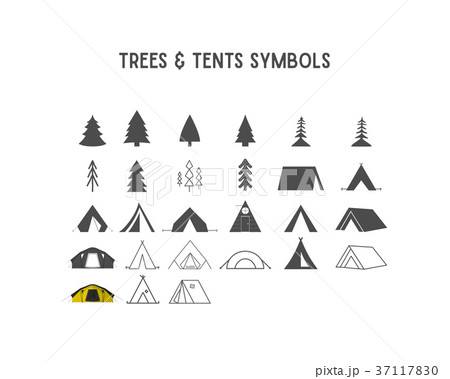 Trees and tent shapes elements for creation your 37117830