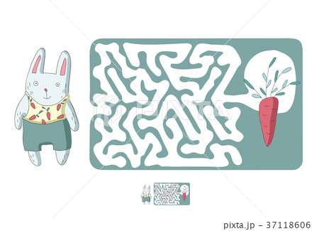 Children's maze with rabbit and carrot. Puzzle Children's maze with rabbit and carrot. Puzzle 37118606
