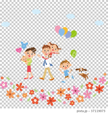 Family taking a walk in a flower 37119073