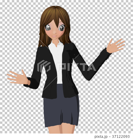 西裝女性燙髮2DCG插圖素材 37122093