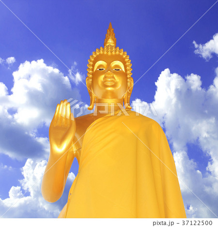 Golden buddha on bule sky  background 37122500