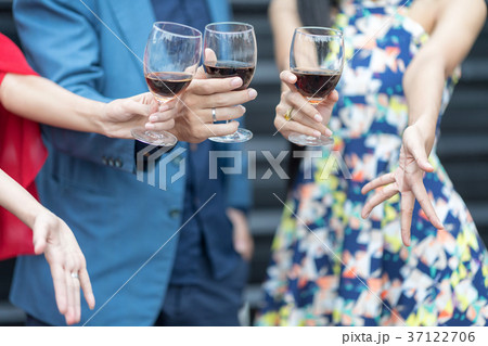 People celebrating happy drinks with friends. People celebrating happy drinks with friends. 37122706