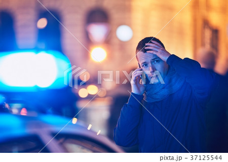 Young man calling after a crisis situation Young man calling after a crisis situation 37125544