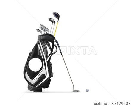 Golf equipment golf ball and golf bag isolated  37129283