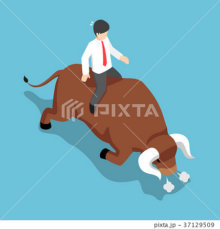 Businessman sitting on angry bull back. 37129509