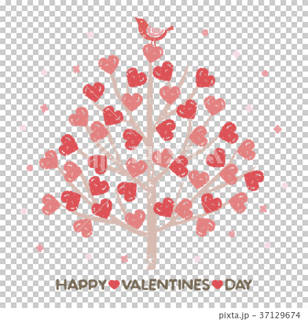 バレンタイン ハートのツリーと小鳥 バレンタイン ハートのツリーと小鳥 37129674