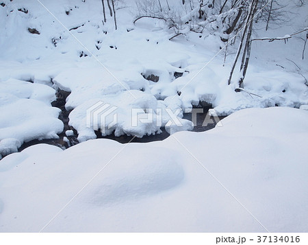 静寂の雪山と清流 37134016