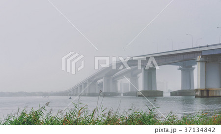 朝霧の中の琵琶湖大橋 37134842