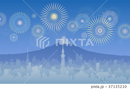 東京と富士山と花火 37135210