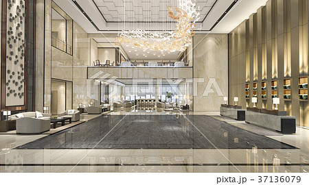 luxury hotel reception hall and lounge restaurant 37136079