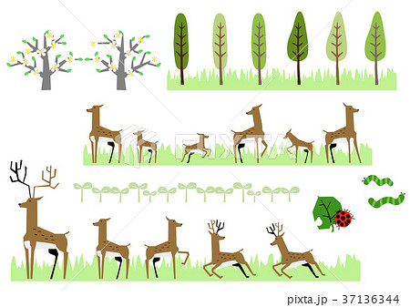 鹿と新緑の素材 春のイラスト シーズンの素材集 のイラスト素材