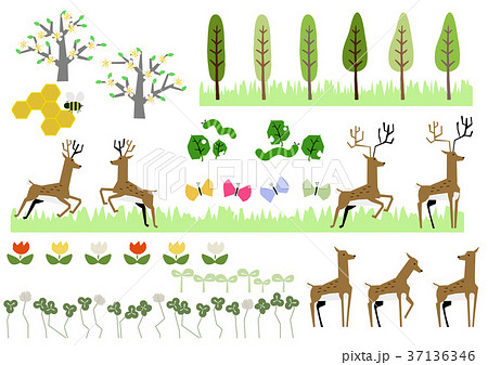 鹿と新緑の素材 春のイラスト シーズンの素材集 のイラスト素材