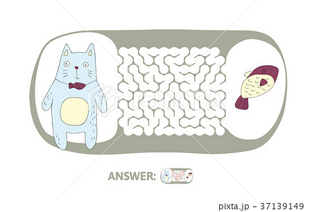 Children's maze with cat and fish. Puzzle game for Children's maze with cat and fish. Puzzle game for 37139149